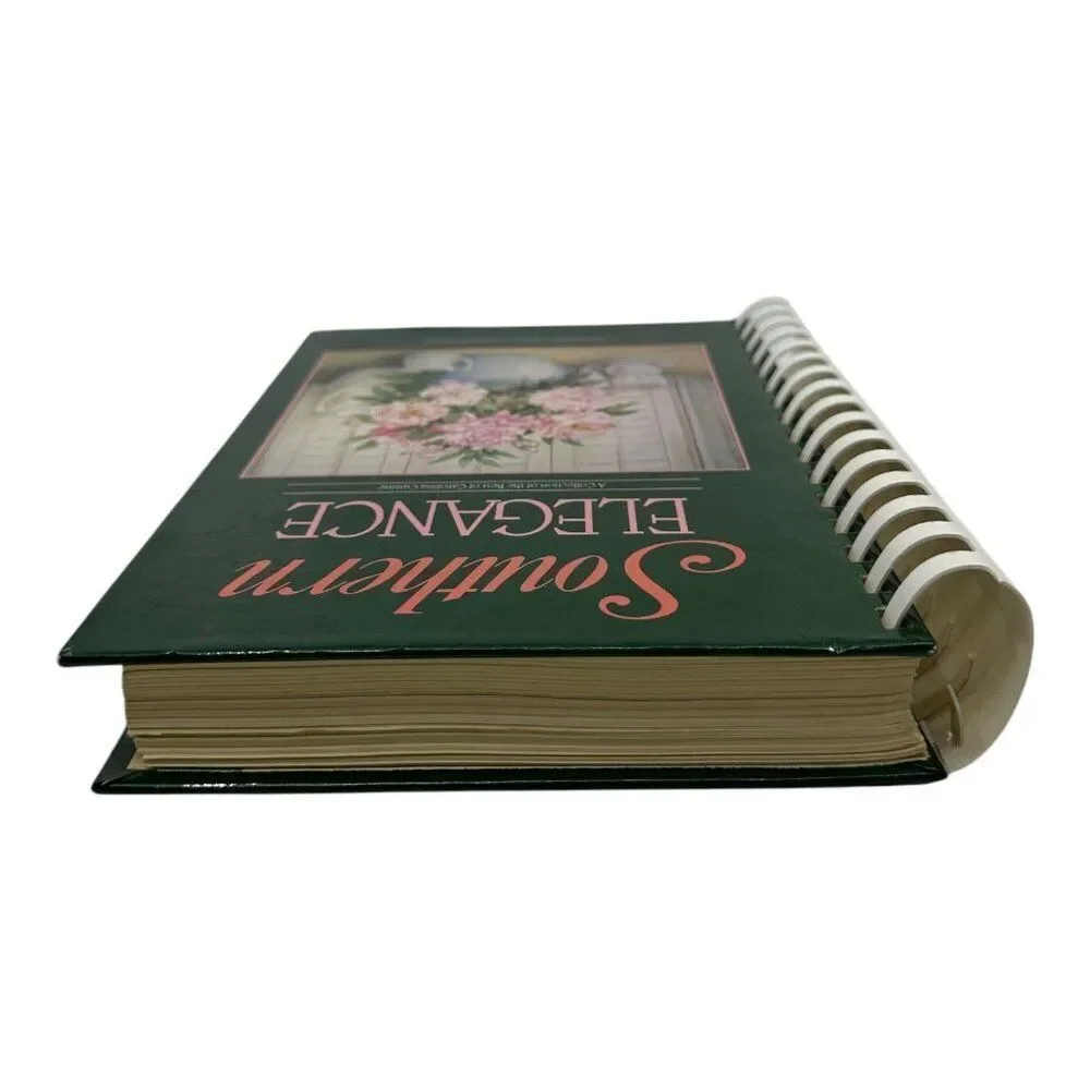 Southern Elegance Green Spiral-Bound Cookbook With Floral‎ Cover & Recipes 1987